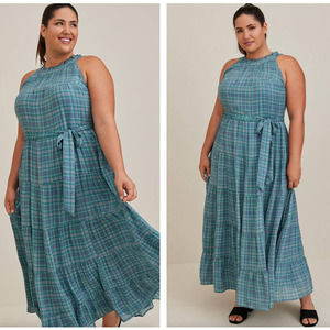 TORRID Maxi Lindsay Tiered Maxi Dress Plaid Multi Blue